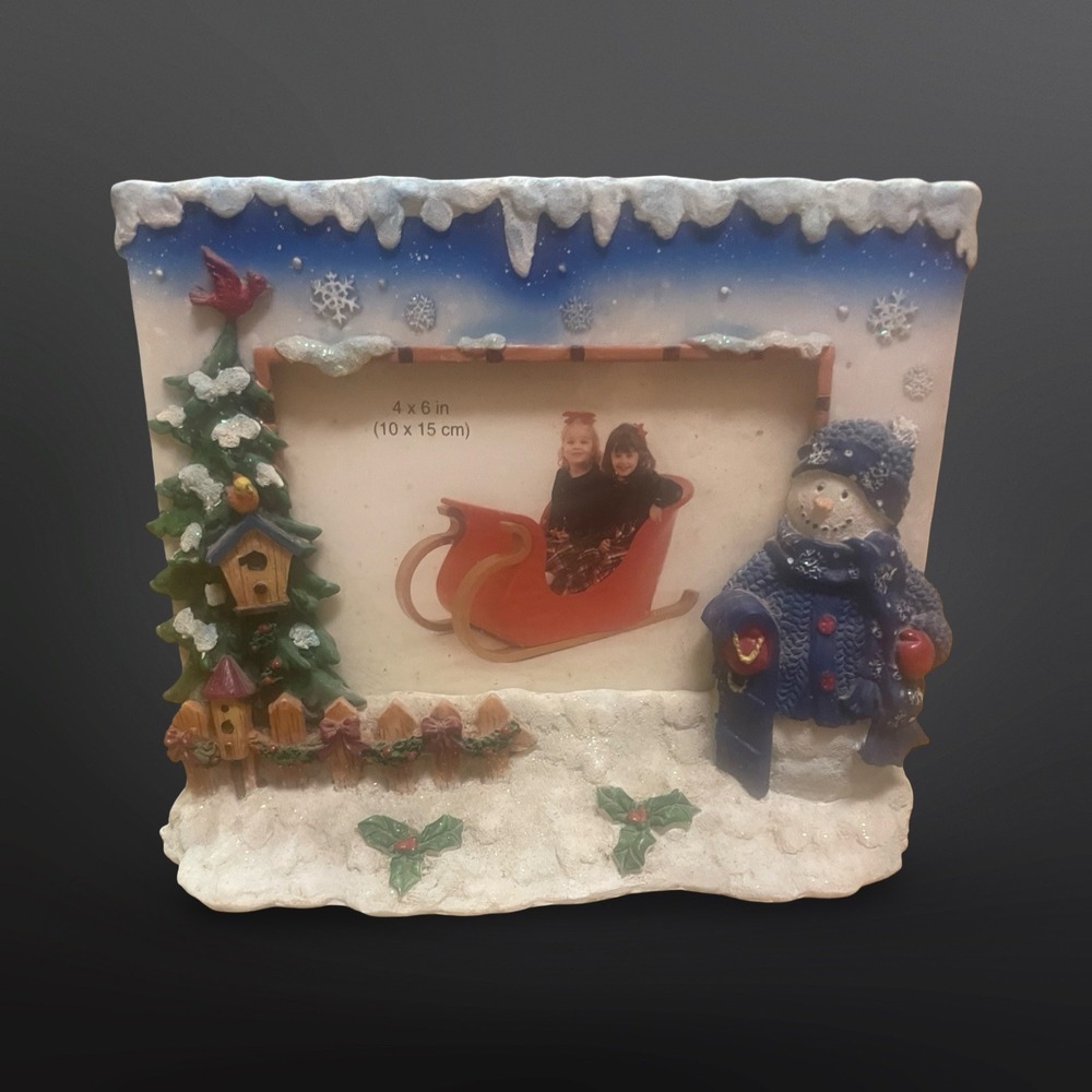 Christmas Snowman Sleigh Photo Frame 4x6 Holiday Winter Decor‎ cute cozy cottage - Picture 2 of 5